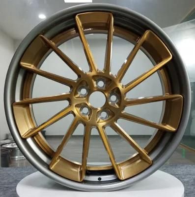 2 Piece Forged Aluminum Alloy Rims Wheel Gun Metal Wheel Barrel and Bronze Brushed Center Disk with Customization