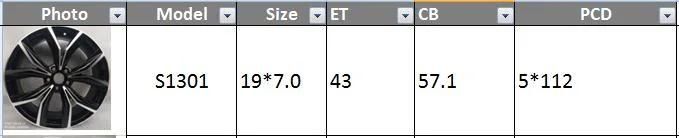 S1301 JXD Brand Auto Spare Parts Alloy Wheel Rim Replica Car Wheel for Volkswagen Tiguan