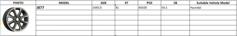 J877 JXD Brand Auto Spare Parts Alloy Wheel Rim Replica Car Wheel for Hyundai