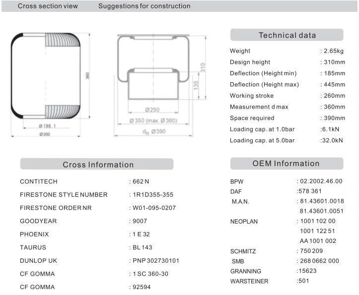 High Quality Airmatic 662 N6 Contitech Suspension System Rubber 662n Air Spring for Bus