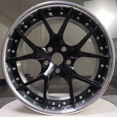 2 Piece Forged Alloy Customized Rims Wheel with Polishing Wheel Barrel and Black Center Disk Finish Color