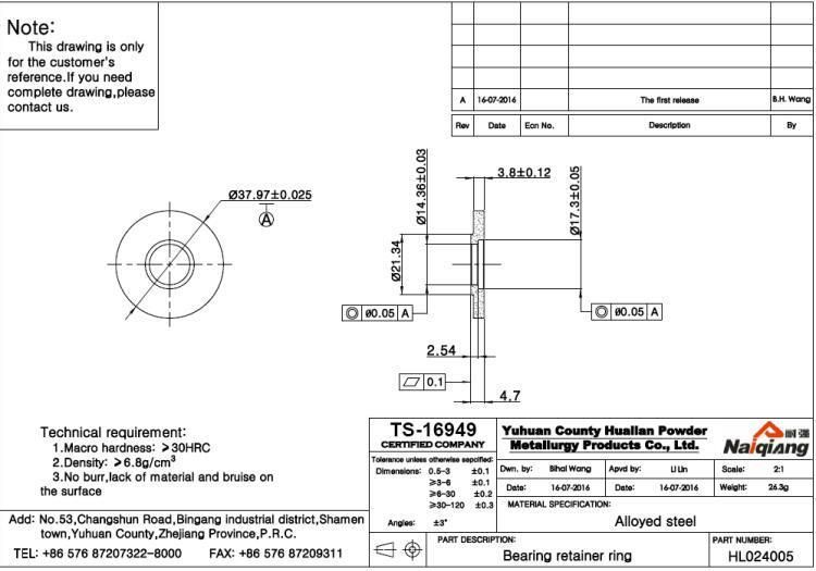 Powder Metallurgy Bearing Retainer Ring-Bd Style