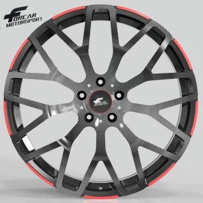 Forged Design Car Aluminum Auto Alloy Wheel Rims with Carbon Applique with Red Stripe