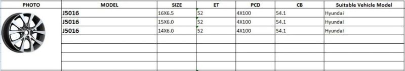 J5016 JXD Brand Auto Spare Parts Alloy Wheel Rim Replica Car Wheel for Hyundai