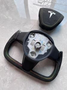 for Tesla Model3/Y Yoke Leather Carbon Fiber Steering Wheel