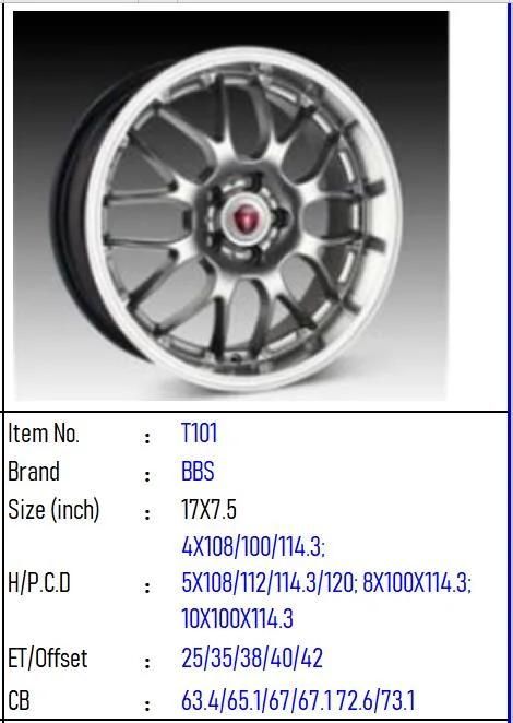 T101 Aluminium Alloy Car Wheel Rim Auto Aftermarket Wheel