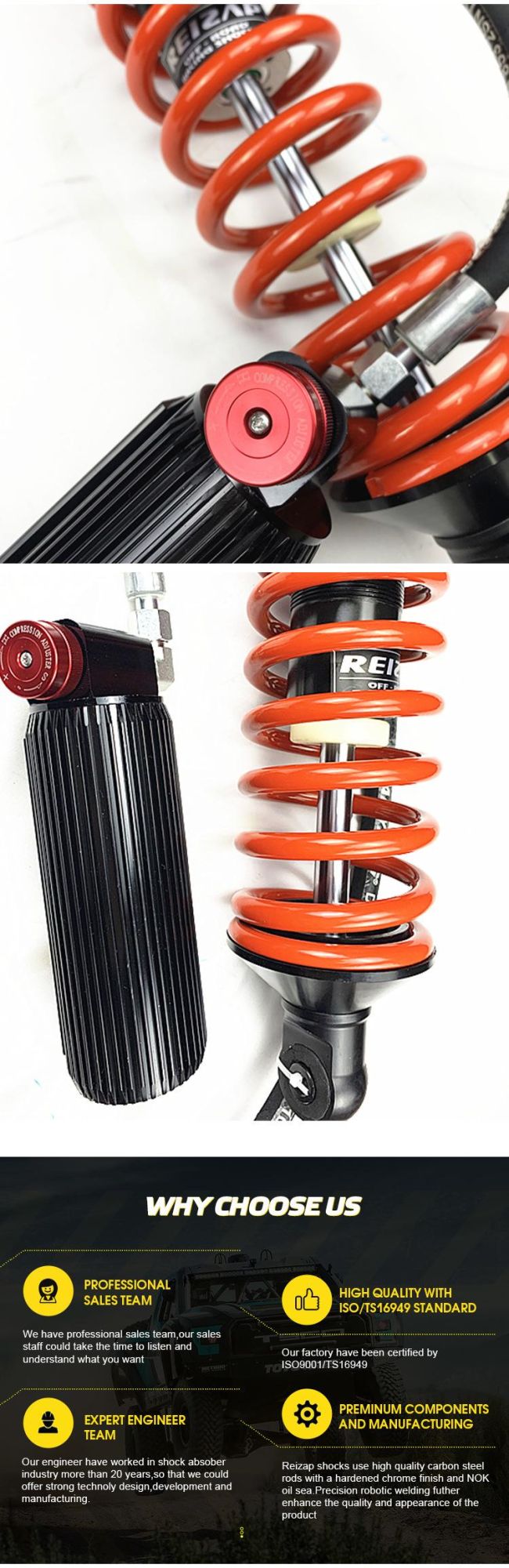 China Supplier 4X4 ATV Coilover 2.5" Diameter 10" Travel Compression Adjustable for Jeep Wrangle 8 Stage