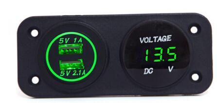 Voltmeter Current Meter Cigarette Lighter Socket USB Ports Car Charger