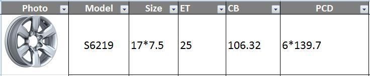 S6219 JXD Brand Auto Spare Parts Alloy Wheel Rim Replica Car Wheel for Toyota Prado 2015