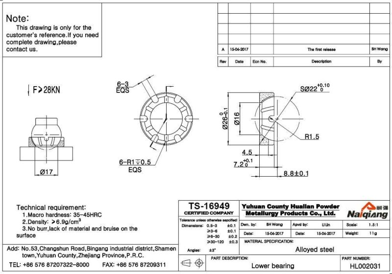 Lower Bearing of Powder Metallurgy Parts Hl002031