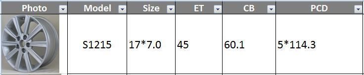 S1215 JXD Brand Auto Spare Parts Alloy Wheel Rim Replica Car Wheel for Toyota Camry 2012