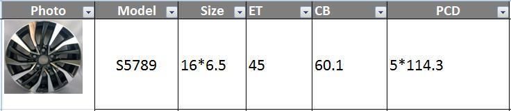 S5789 JXD Brand Auto Spare Parts Alloy Wheel Rim Replica Car Wheel for Toyota Corolla 2018