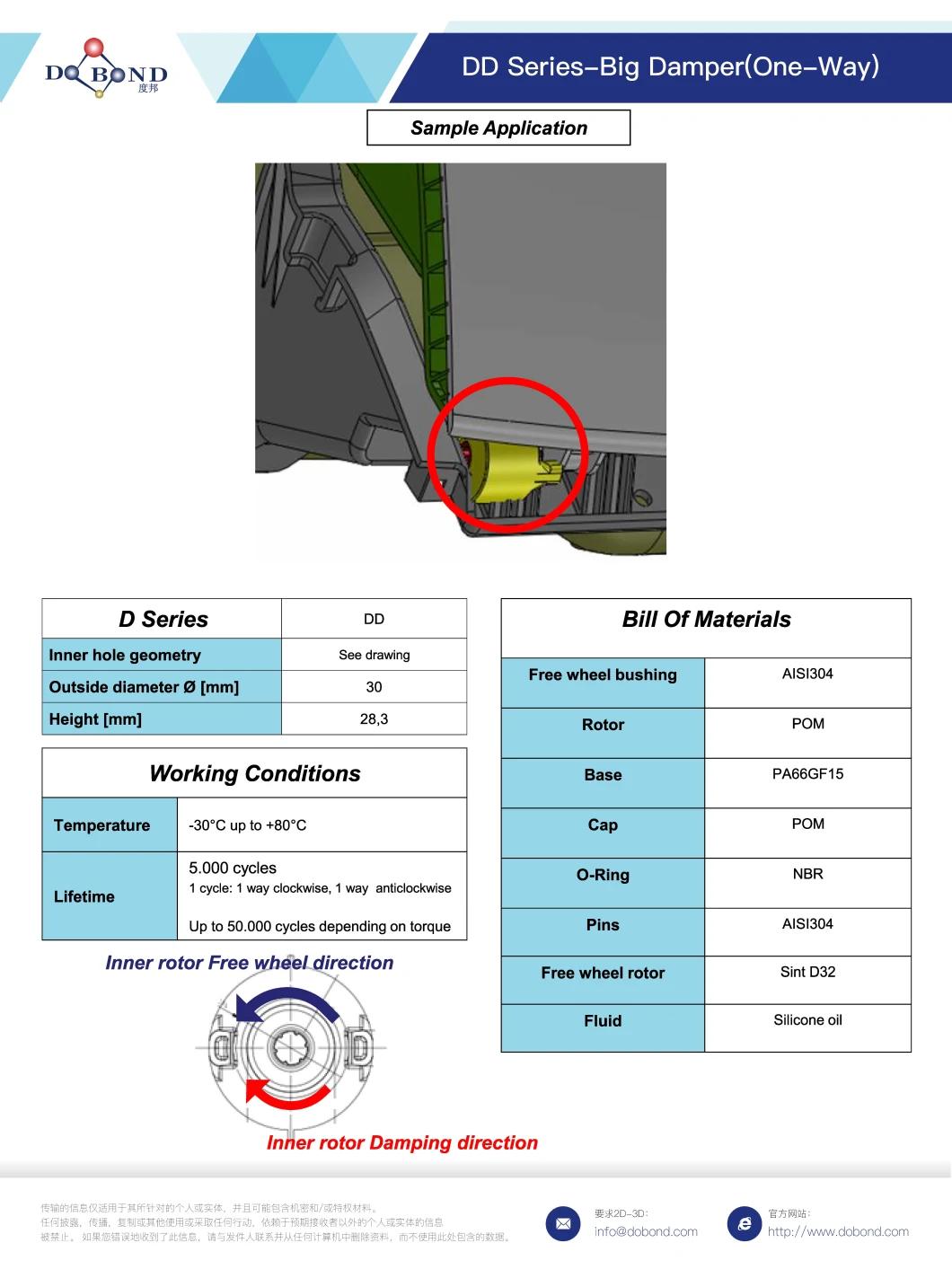 Dd Series-Big Damper (One-Way) , Car Steering Columns Damper Glove Boxes Damper Medium and Heavy Lids Damper