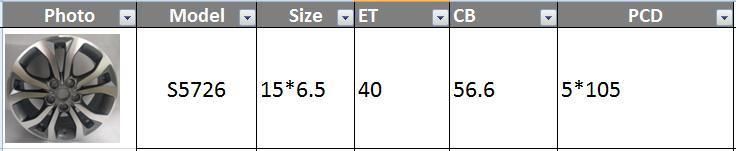 S5726 JXD Brand Auto Spare Parts Alloy Wheel Rim Replica Car Wheel for Chevrolet Cavalier
