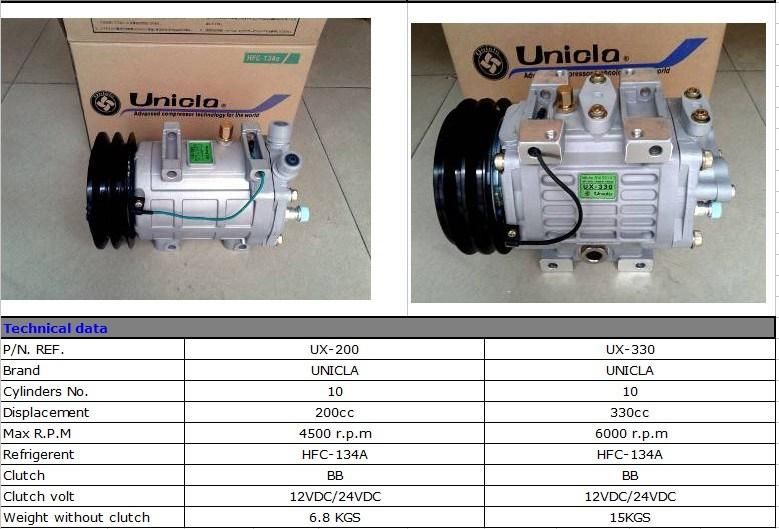 Auto Air Conditioner Original Unicla Ux-200 Compressor with 24V Clutch