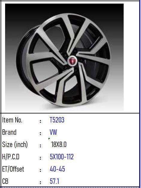 T5203 Aluminium Alloy Car Wheel Rim Auto Aftermarket Wheel