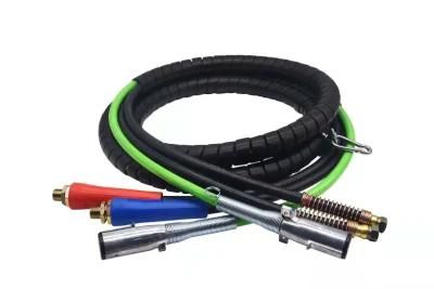 15FT 3-in-1 Wrap 7 Way Electrical Trailer Cord Cable ABS &amp; Brake Hose