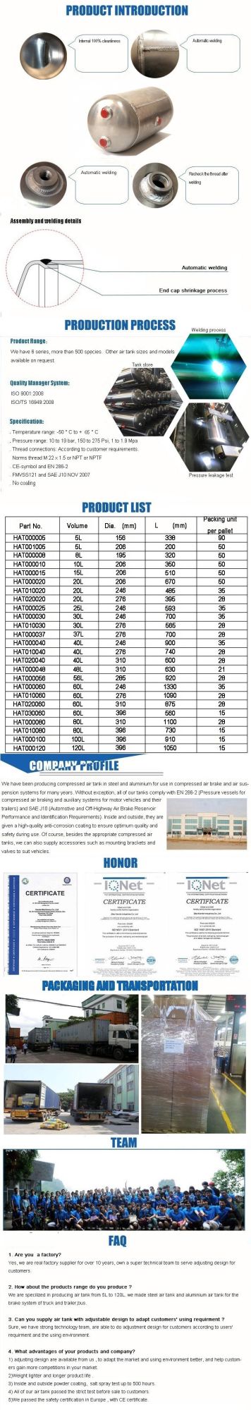 Truck and Trailer Air Brake System Aluminium Air Tank/Air Reservoir