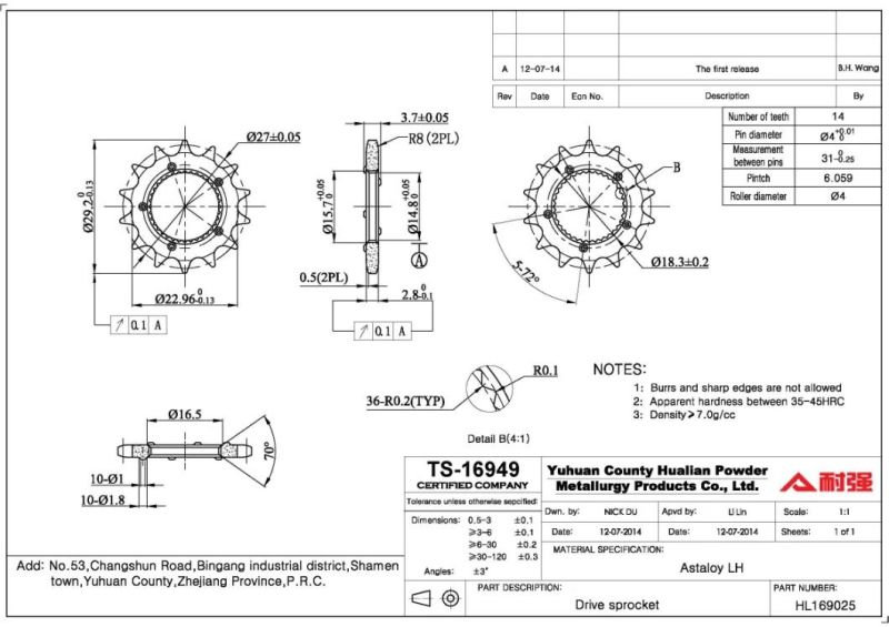 Drive Sprocket of Powder Metallurgy Parts