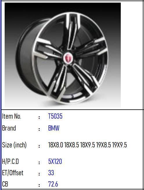 T5035 Aluminium Alloy Car Wheel Rim Auto Aftermarket Wheel