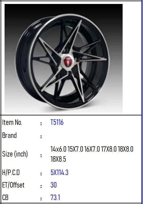 T5116 Aluminium Alloy Car Wheel Rim Auto Aftermarket Wheel
