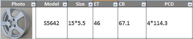 S5642 JXD Brand Auto Spare Parts Alloy Wheel Rim Replica Car Wheel for Hyundai Elantra 2011