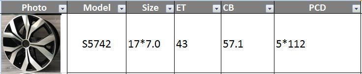 S5742 JXD Brand Auto Spare Parts Alloy Wheel Rim Replica Car Wheel for Volkswagen Magotan