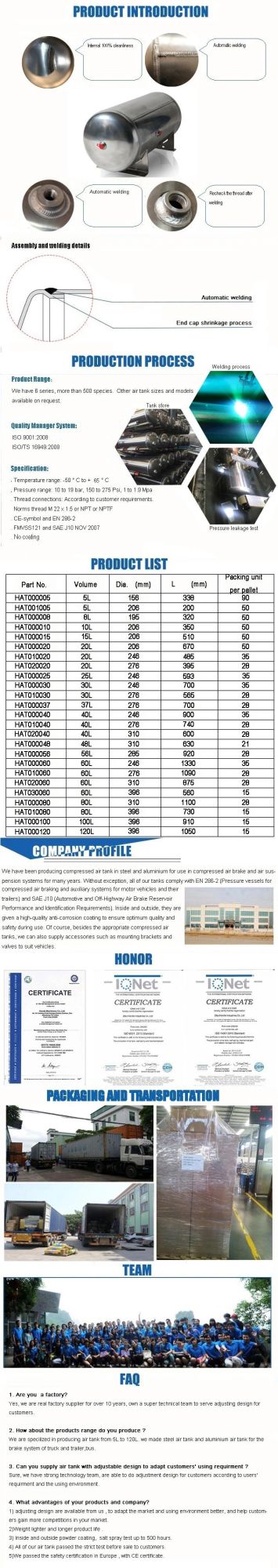 Air Brake System Aluminium Air Tank
