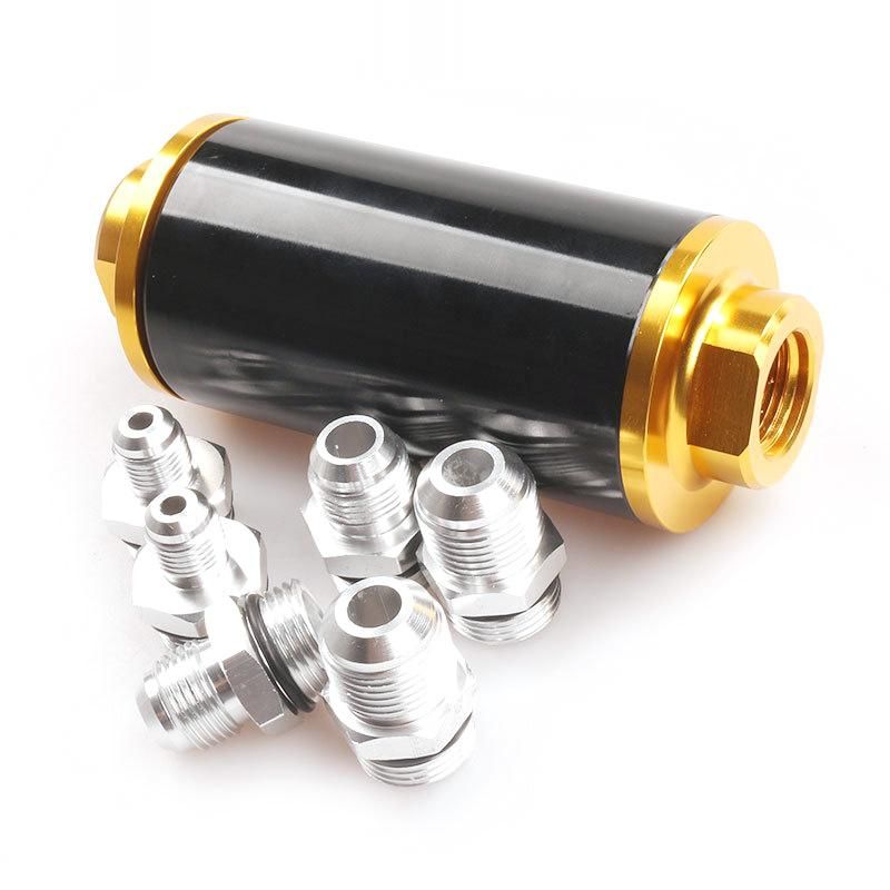 New Universal 58mm Aluminium Inline High Flow Fuel Filter with An6 An8 An10 Fittings for Racing Cars