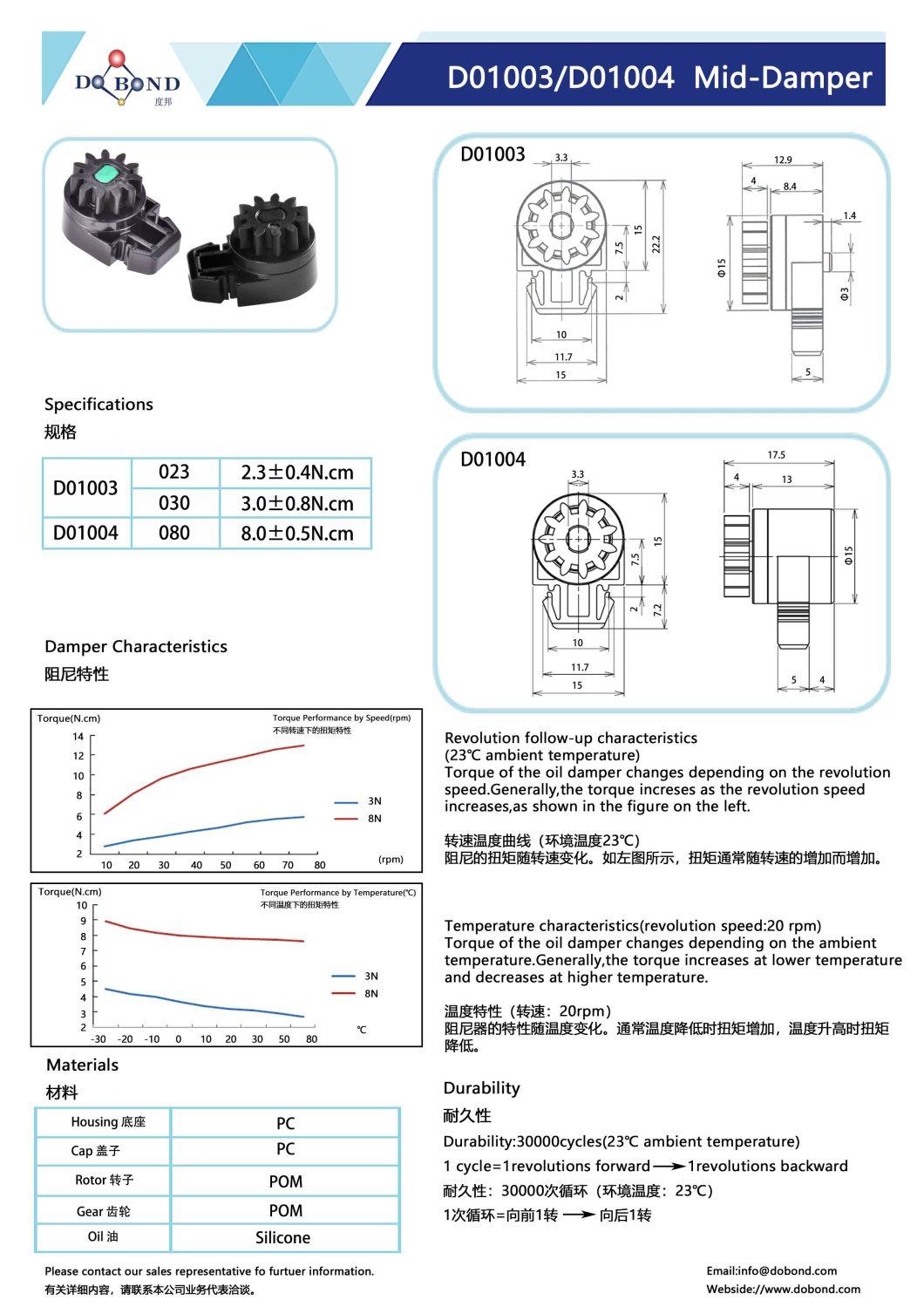 Adjustable Torque Plastic Hydraulic Damper Rotary Damper