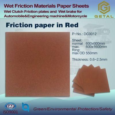 Kevlar Carbon Fibers Red DC0012 Wet Friction Materials Paper Sheets