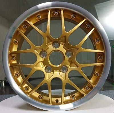 2 Piece Forged Alloy Rims Sport Aluminum Wheels for Customized Mags Rims Alloy Wheels Rims Wheels Forged Aluminum with Gold Polishing Lip