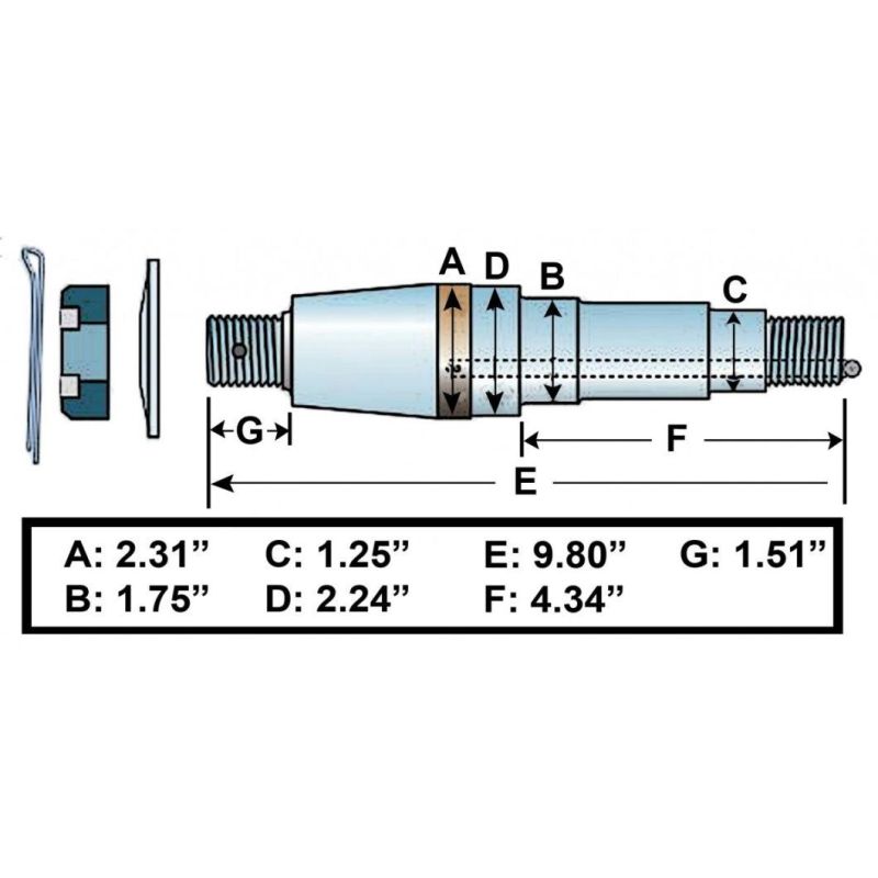 1 3/4" X 1 1/4"-Eliminator Torsion Axle Replacement Spindle
