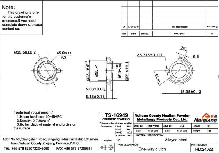 Powder Metallurgy Adjuster One-Way Clutch-ASA Style