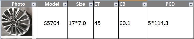 S5704 JXD Brand Auto Spare Parts Alloy Wheel Rim Replica Car Wheel for Toyota Camry 2015