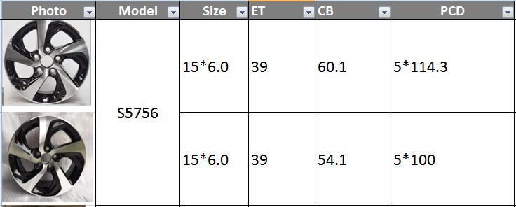 S5756 JXD Brand Auto Spare Parts Alloy Wheel Rim Replica Car Wheel for Toyota Corolla Levin
