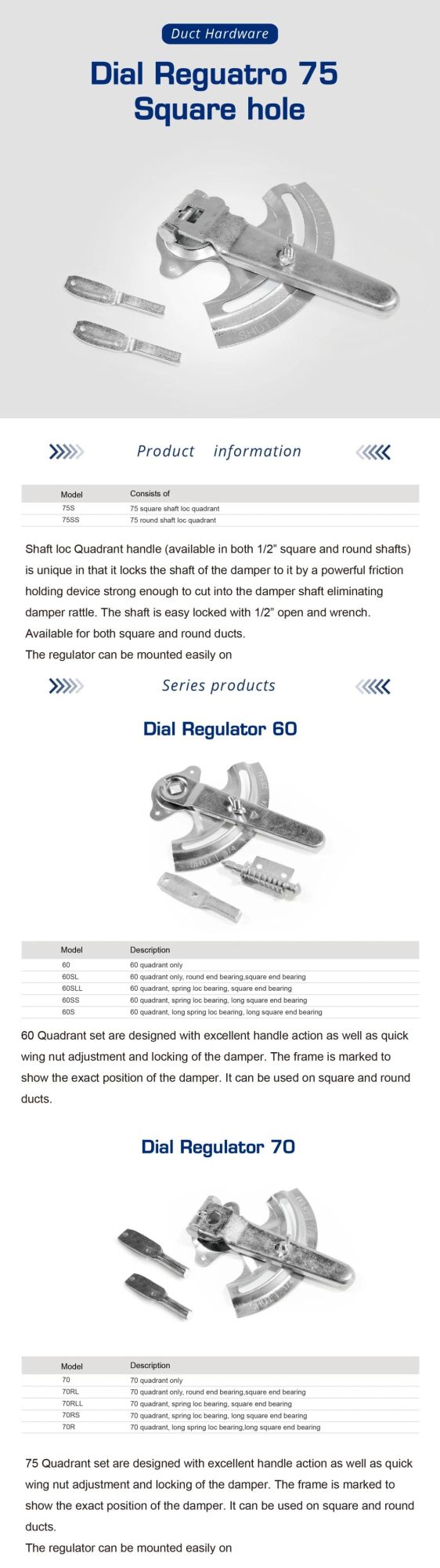 Galvanized Steel HVAC Manual Dial Damper Quadrant Damper Regulator