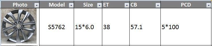 S5762 JXD Brand Auto Spare Parts Alloy Wheel Rim Replica Car Wheel for Volkswagen Bora