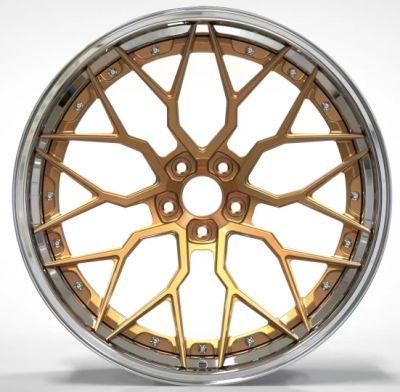 Popular Brushed Bronze Polished 19 20 22 Inch 2 Piece Rims Deep Lip Concave Dish 5X120 Forged Wheels