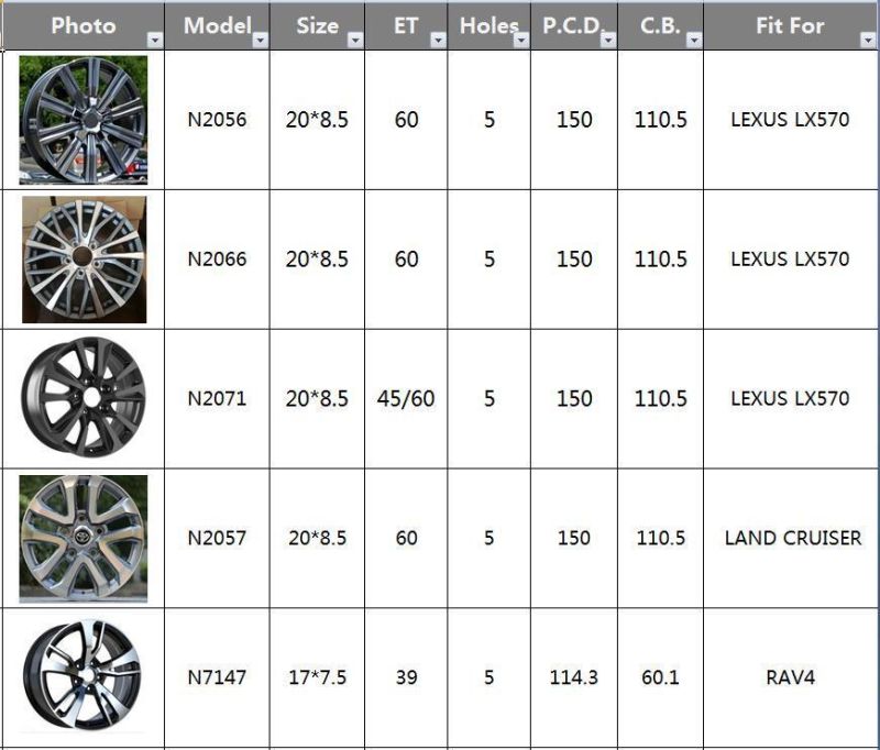 N2057 JXD Brand Auto Spare Parts Alloy Wheel Rim Replica Car Wheel for Toyota Land Cruiser