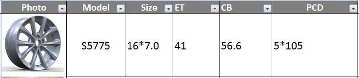 S5775 JXD Brand Auto Spare Parts Alloy Wheel Rim Replica Car Wheel for Chevrolet Cruze