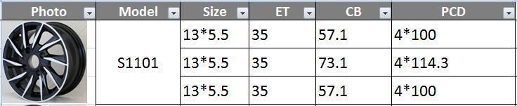 S1101 JXD Brand Auto Spare Parts Alloy Wheel Rim Replica Car Wheel for Chevrolet Sail