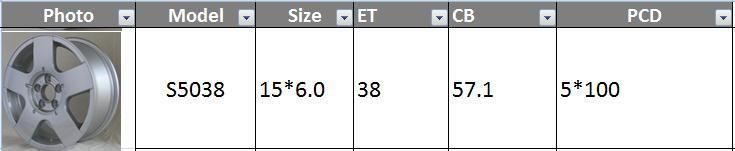 S5038 JXD Brand Auto Spare Parts Alloy Wheel Rim Replica Car Wheel for Volkswagen Bora
