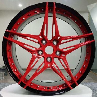 2 Piece Forged T6061 Alloy Rims Wheels for Customized T6061 Material with Mag Rims with Gloss Black +Red Finish Color&#160;