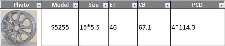 S5255 JXD Brand Auto Spare Parts Alloy Wheel Rim Replica Car Wheel for Hyundai Elantra