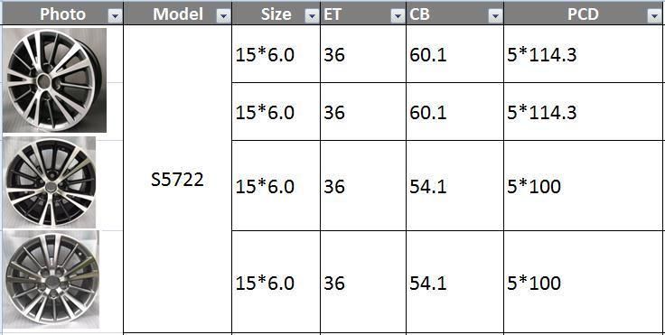 S5722 JXD Brand Auto Spare Parts Alloy Wheel Rim Replica Car Wheel for Toyota Corolla Levin